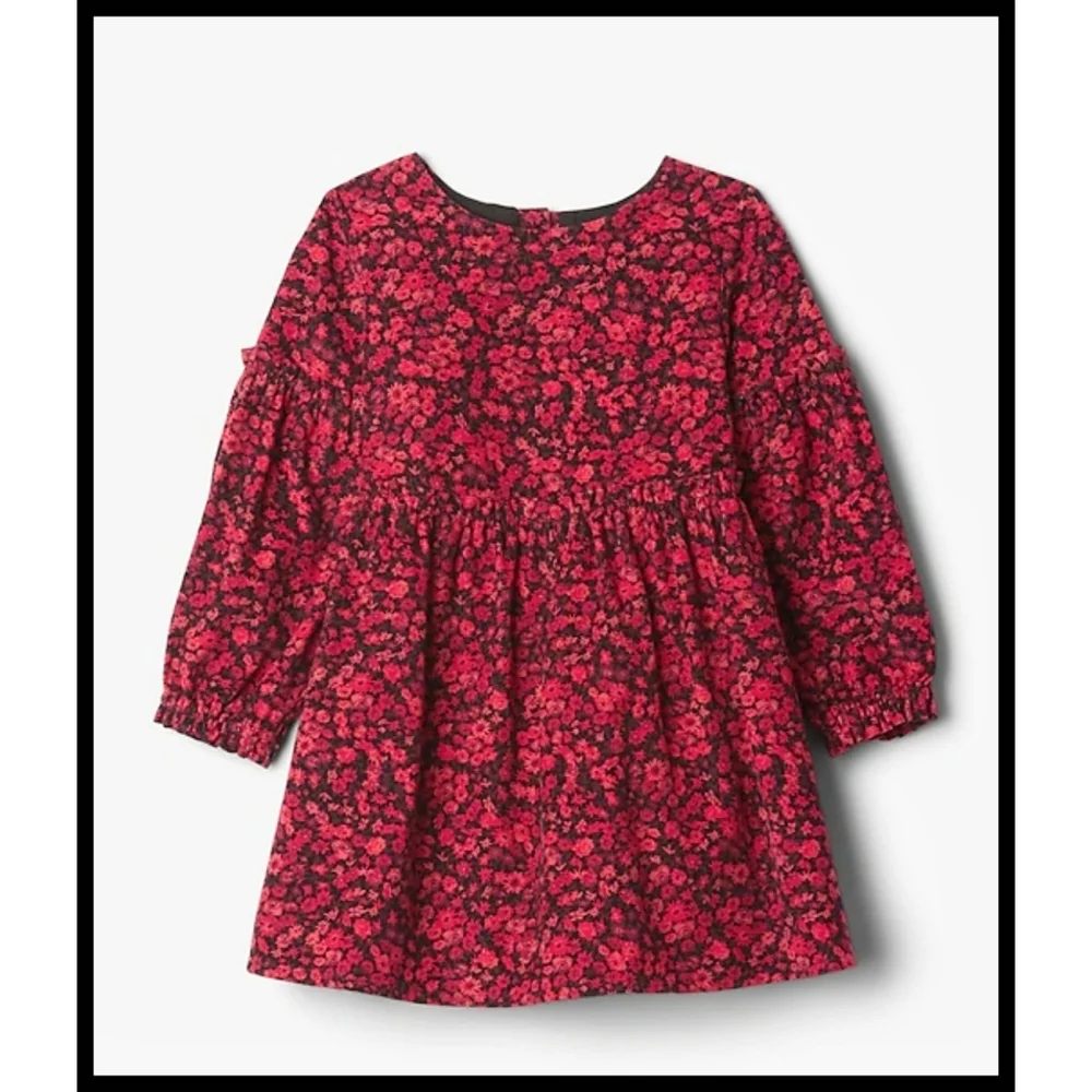Baby GAP Red Corduroy Floral Print Dress Lined L/S Red Floral 5 Years Toddler